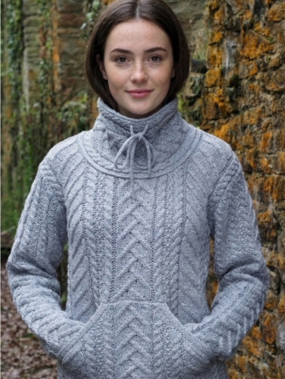 Aran sweater market Cable Turtleneck Drawstring Sweater
